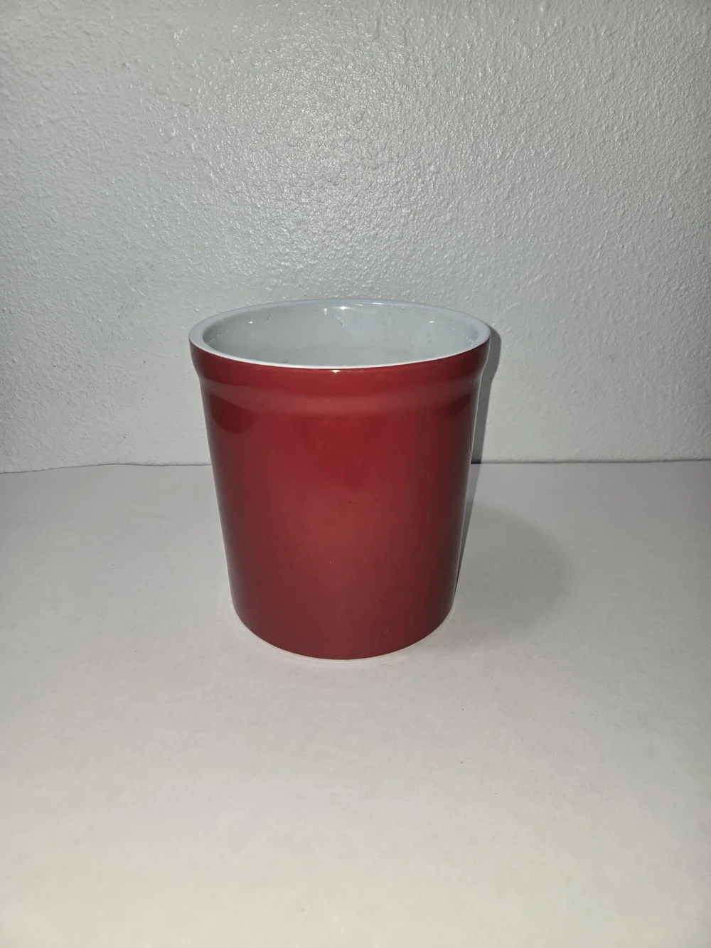 Red Glossy Ceramic Kitchen Utensil Holder with White Interior